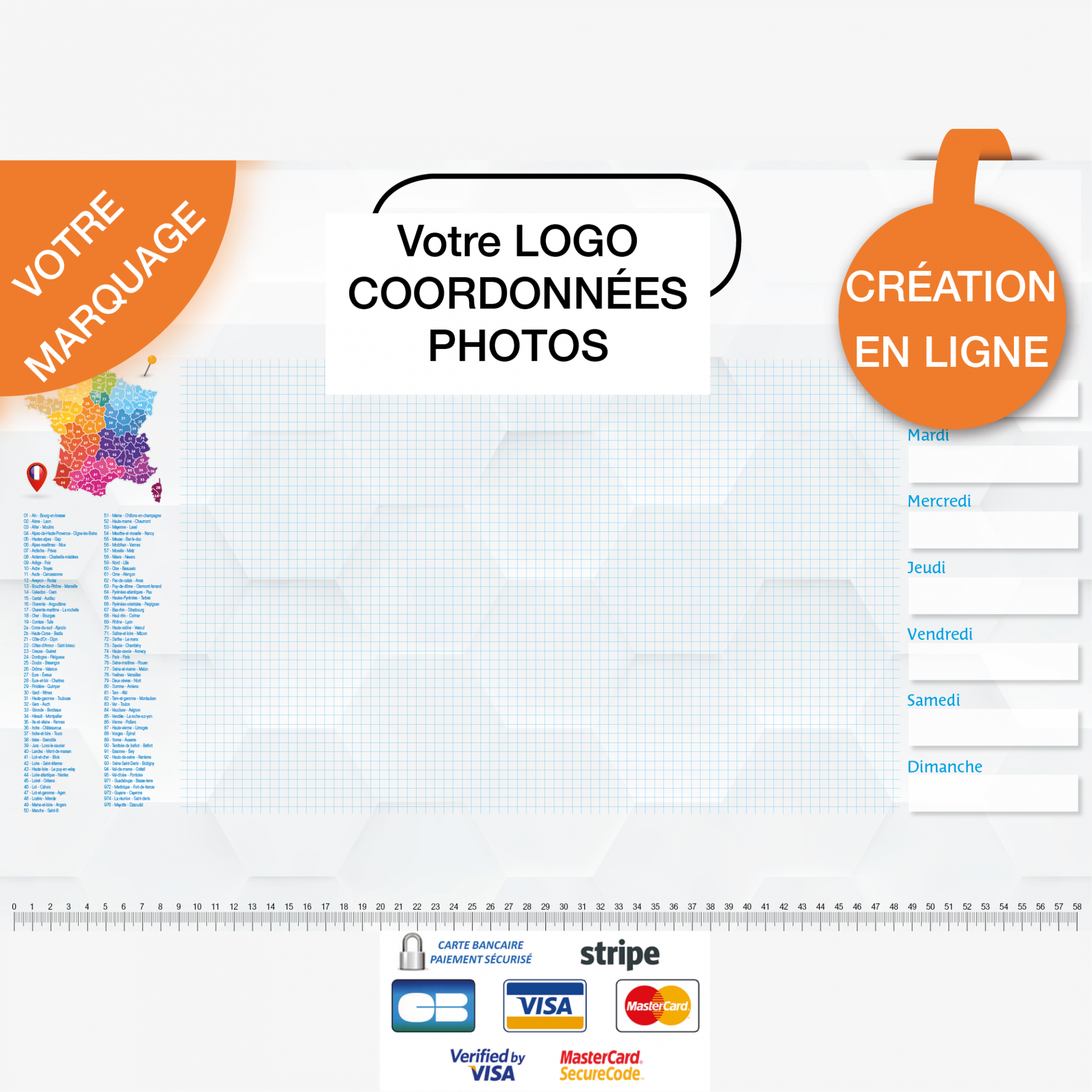 Calendrier personnalisé en ligne Sous-main publicitaire CARTE DE FRANCE - 48,5 x 33,5 cm