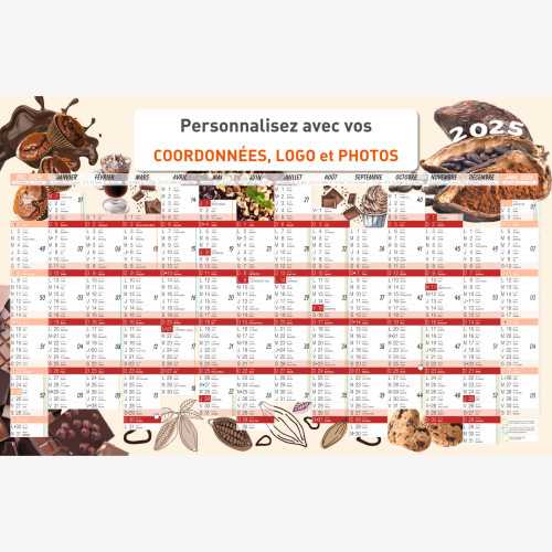 Calendrier bancaire 2025 personnalisé CHOCOLAT - 66 x 43 cm