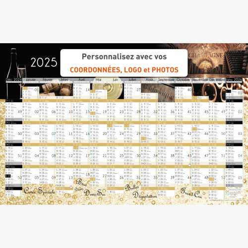 Calendrier bancaire 2025 personnalisé CHAMPAGNE 66 x 43 cm