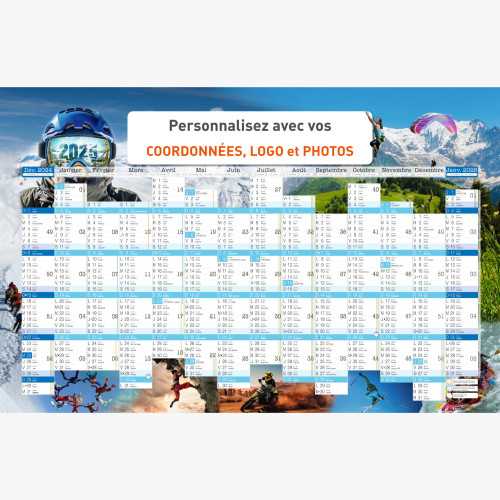 Calendrier bancaire 2025 personnalisé SPORTS EXTREMES - 66 x 43 cm