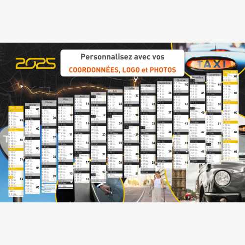 Calendrier bancaire 2025 personnalisé TAXI - 66 x 43 cm