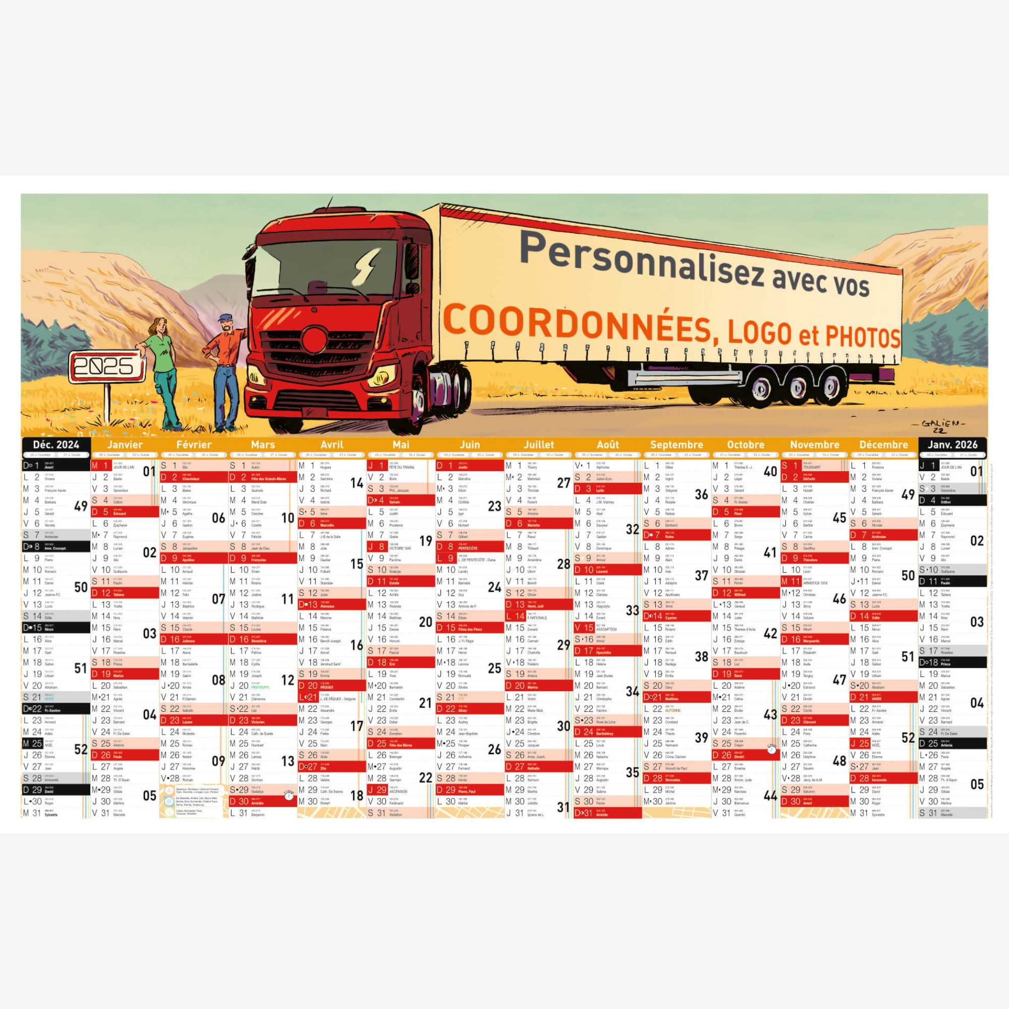 Calendrier bancaire 2025 personnalisé CAMION DESSIN- 66 x 43 cm