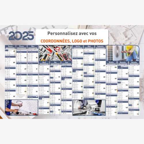 Calendrier bancaire 2025 personnalisé PLOMBIER / ELECTRICIEN - 66 x 43 cm