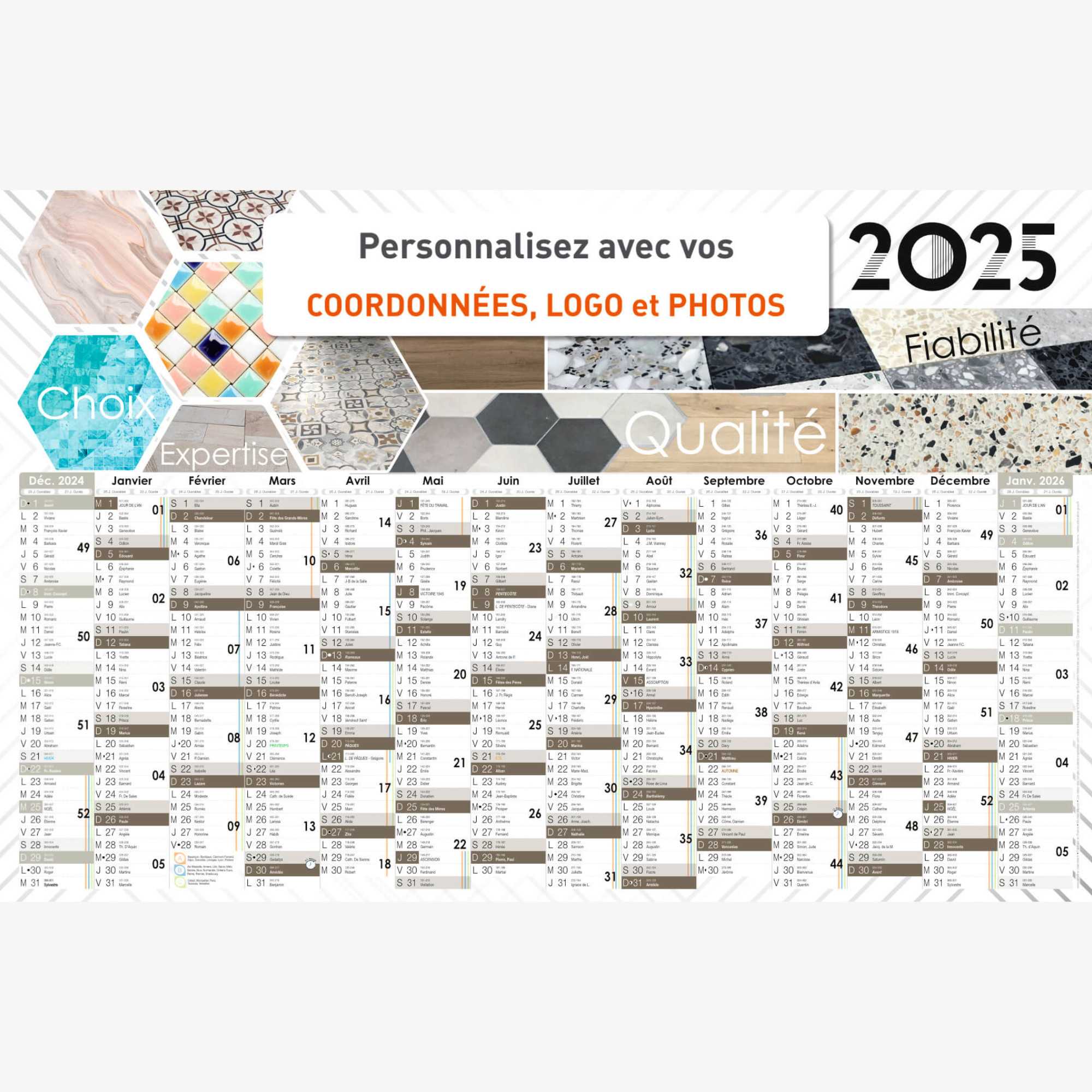 Calendrier bancaire 2025 personnalisé CARRELEUR - 66 x 43 cm