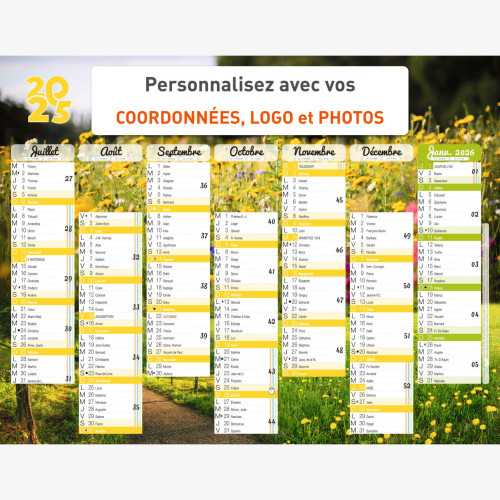 Calendrier bancaire 2025 personnalisé CAMPAGNE - 54x42 cm ou 43x33 cm ou 21x27 cm