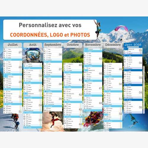 Calendrier bancaire 2025 personnalisé SPORTS EXTREMES - 54x42 cm ou 43x33 cm ou 21x27 cm