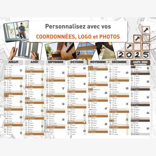 Calendrier bancaire 2025 personnalisé MENUISERIE - 54x42 cm ou 43x33 cm ou 21x27 cm