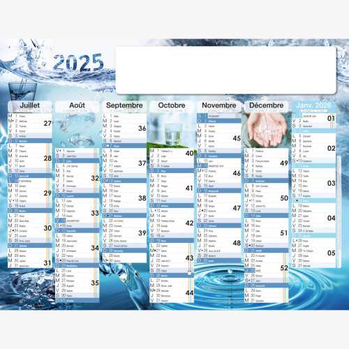 Calendrier bancaire 2025 personnalisé EAU - 54x42 cm ou 43x33 cm ou 21x27 cm