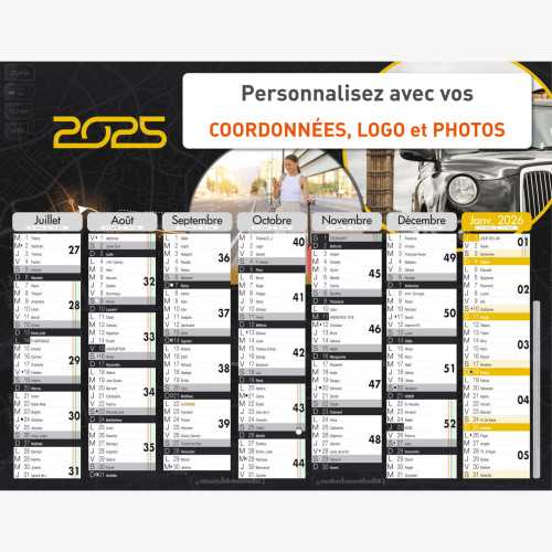 Calendrier bancaire 2025 personnalisé TAXI - 54x42 cm ou 43x33 cm ou 21x27 cm