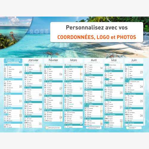 Calendrier bancaire 2025 personnalisé LAGON - 54x42 cm ou 43x33 cm ou 21x27 cm