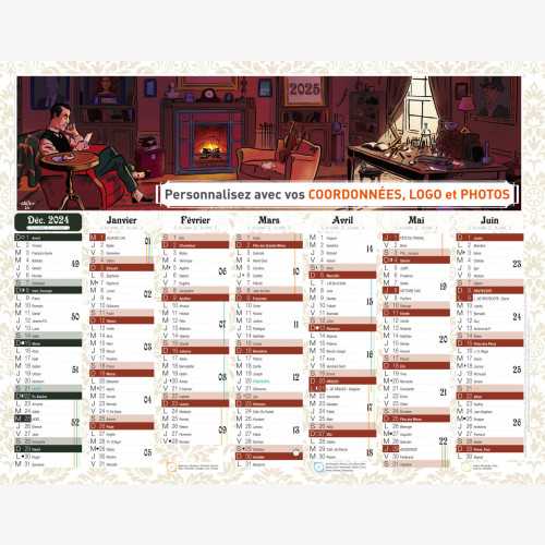 Calendrier bancaire 2025 personnalisé SHERLOCK HOLMES - 54x42 cm ou 43x33 cm ou 21x27 cm