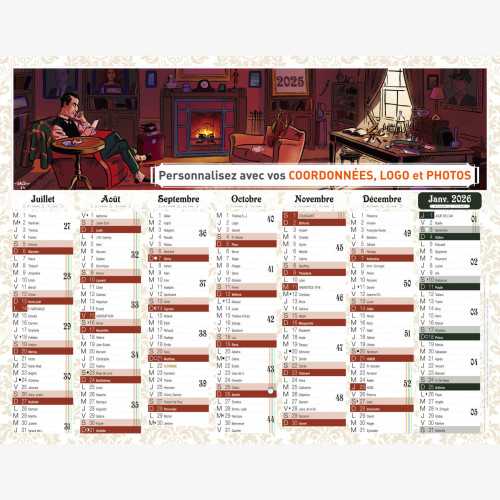 Calendrier bancaire 2025 personnalisé SHERLOCK HOLMES - 54x42 cm ou 43x33 cm ou 21x27 cm