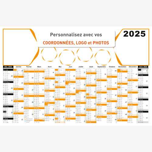 Calendrier bancaire 2025 personnalisé PERSONNALISABLE 1 - 66 x 43 cm