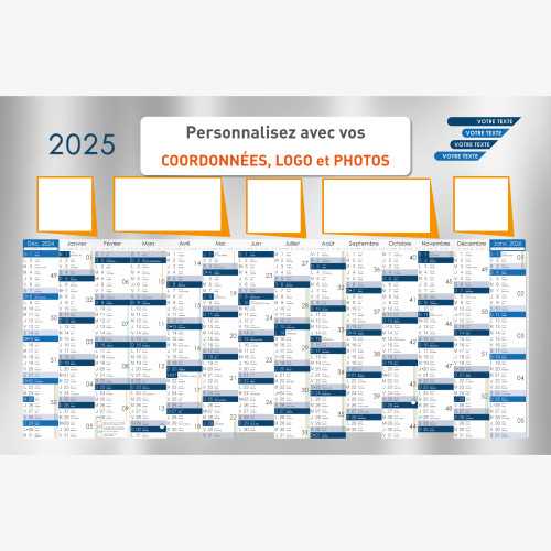 Calendrier bancaire 2025 personnalisé PERSONNALISABLE 2 - 66 x 43 cm