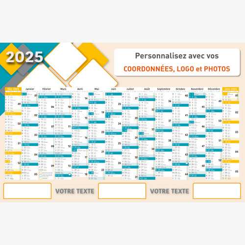 Calendrier bancaire 2025 personnalisé PERSONNALISABLE 3 - 66 x 43 cm