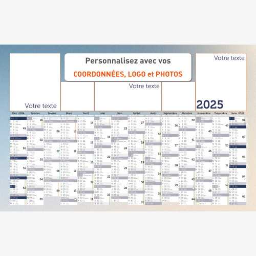 Calendrier bancaire 2025 personnalisé PERSONNALISABLE 7 - 66 x 43 cm