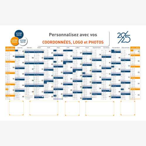 Calendrier bancaire 2025 personnalisé PERSONNALISABLE 8 - 66 x 43 cm